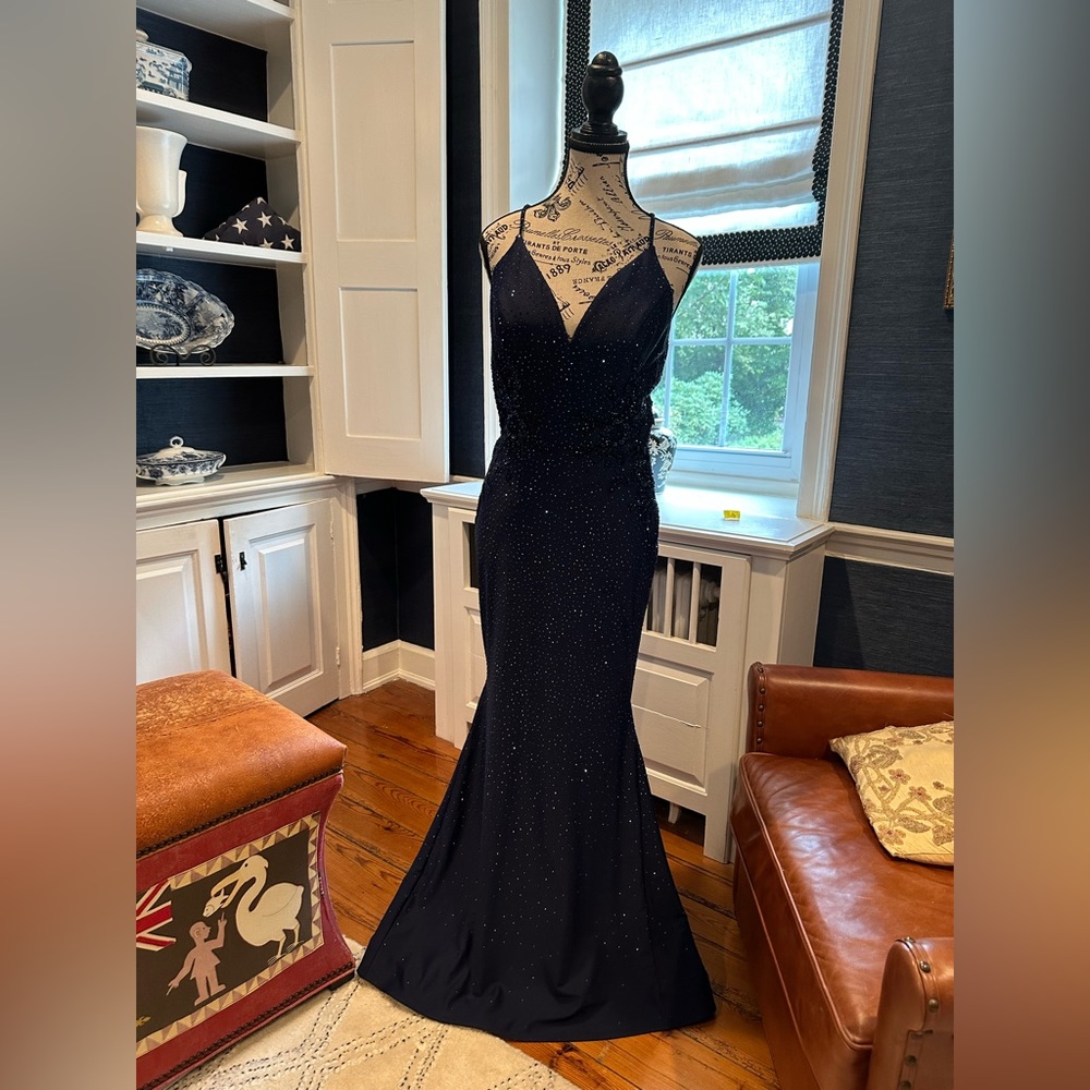 Stunning Vienna Prom Midnight Blue Prom Gown with crystals, embroidery.